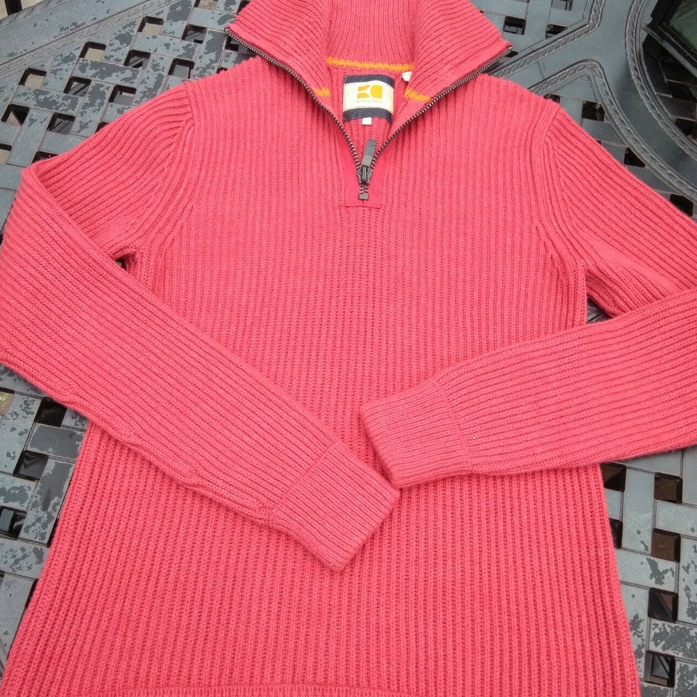 Boss Orange Quarter Zip Ribbed Sweater Red Medium